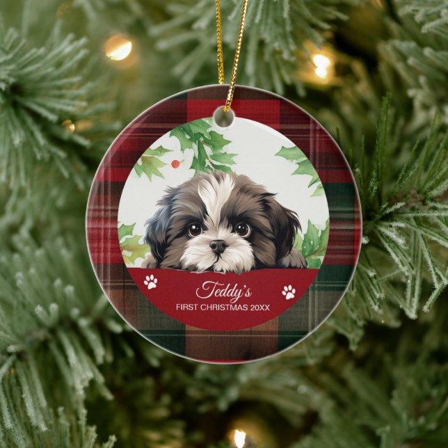 Personalized Shih Tzu Christmas Ceramic Ornament (Tree)