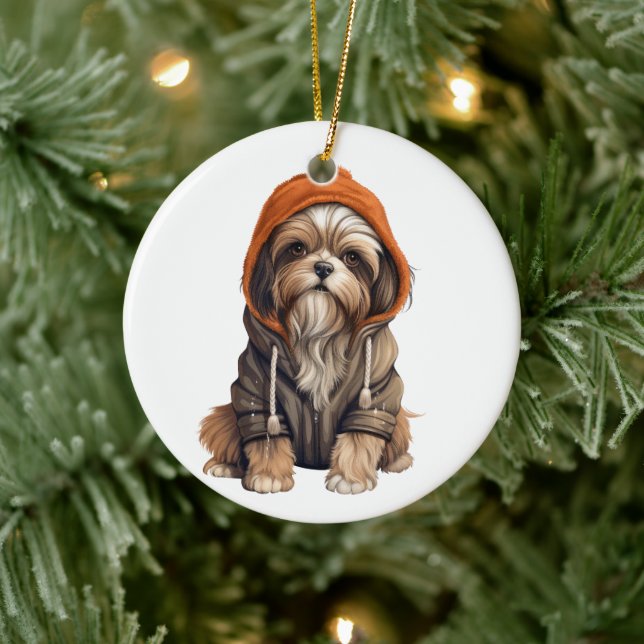 Personalized Shih Tzu Dog Art Ceramic Ornament (Tree)