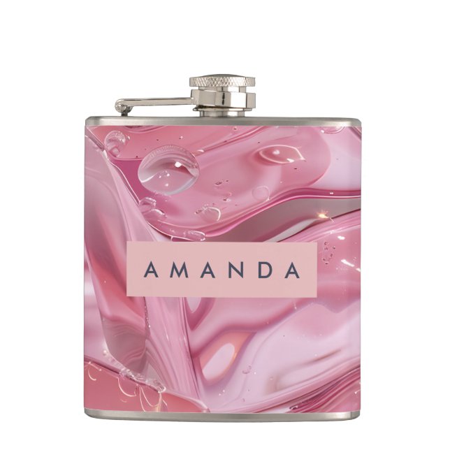 Personalized Shimmer Glossy Pink Ice Hip Flask (Front)
