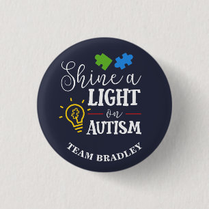 Personalized Shine A Light on Autism Matching Team 1 Inch Round Button