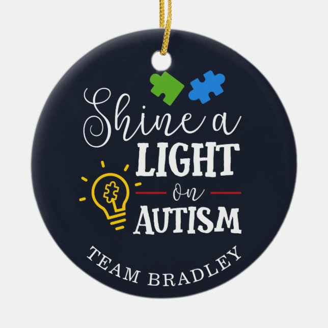Personalized Shine A Light on Autism Matching Team Ceramic Ornament (Front)