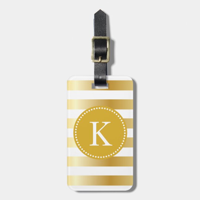 Personalized Shiny Gold Stripes Pattern Luggage Tag (Front Vertical)