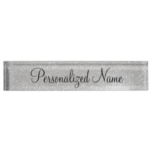 Personalized shiny silver glitter desk nameplate