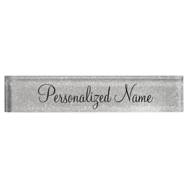 Personalized shiny silver glitter desk nameplate (Front)