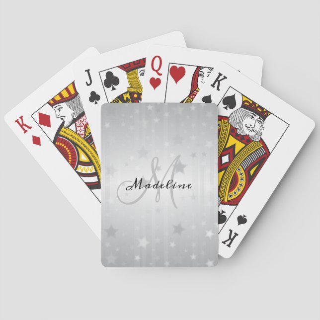 Personalized Shiny Silver Star Patterned  Playing Cards (Back)