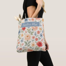 Personalized Shopping Bag With French Floral Art