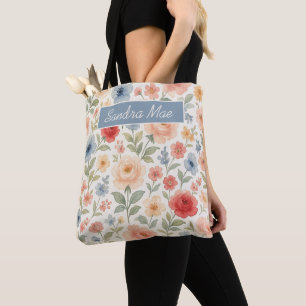 Personalized Shopping Bag With French Floral Art