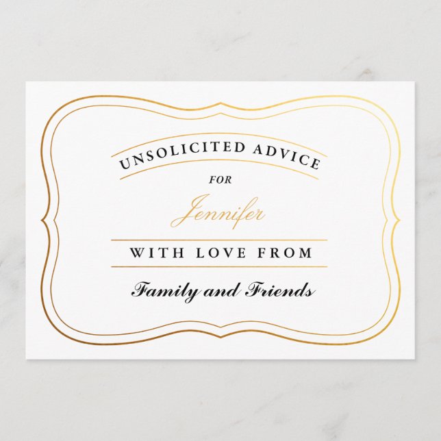 Personalized Shower Advice Cards Bride or New Mom (Front)