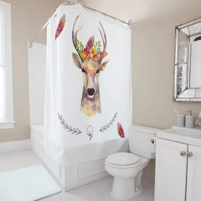 Personalized Shower Curtain boho deer Buck Head Br (In Situ)
