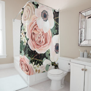 Personalized Shower Curtain Geometric Garden Black