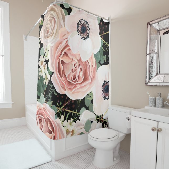 Personalized Shower Curtain Geometric Garden Black (In Situ)