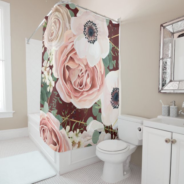 Personalized Shower Curtain Geometric Garden Wine (In Situ)