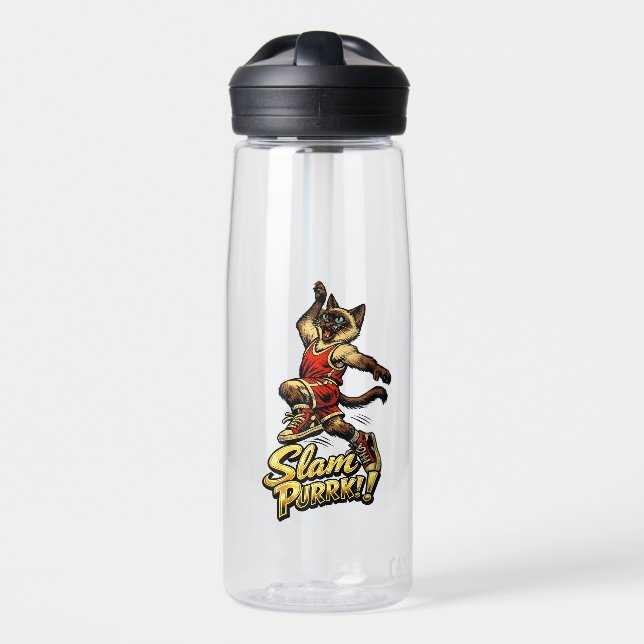 Personalized Siamese Basketball Cat Water Bottle (Front)