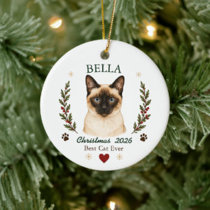 Personalized Siamese Cat Christmas Ceramic Ornament