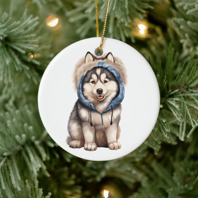 Personalized Siberian Husky Dog Art Ceramic Ornament (Tree)