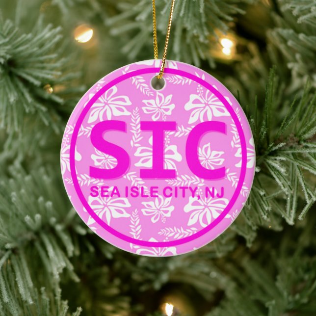 Personalized SIC Sea Isle City New Jersey NJ Pink Ceramic Ornament (Tree)