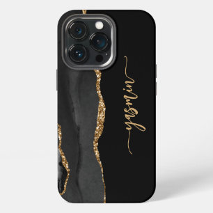 Personalized Signature Black Gold Agate iPhone 13 Pro Case