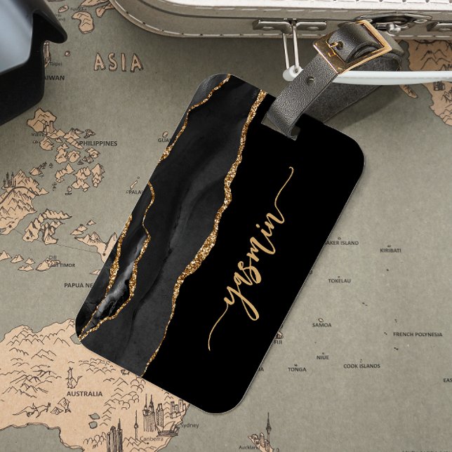 Personalized Signature Black Gold Agate Luggage Tag (Creator Uploaded)