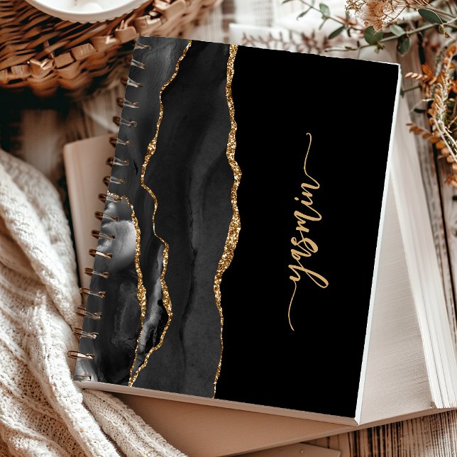 Personalized Signature Black Gold Agate Notebook (Creator Uploaded)