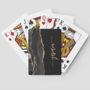 Personalized Signature Black Gold Agate Playing Cards