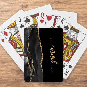 Personalized Signature Black Gold Agate Playing Cards