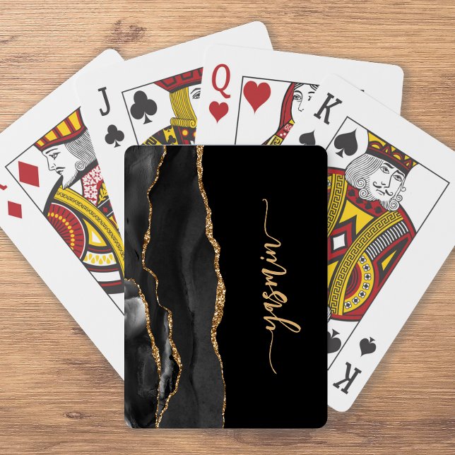 Personalized Signature Black Gold Agate Playing Cards (Creator Uploaded)
