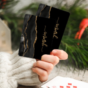 Personalized Signature Black Gold Agate Playing Cards