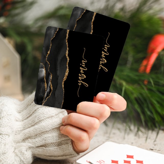 Personalized Signature Black Gold Agate Playing Cards (Creator Uploaded)