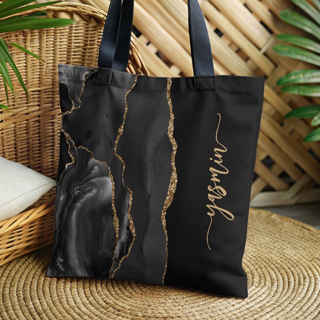 Personalized Signature Black Gold Agate Tote Bag (Creator Uploaded)