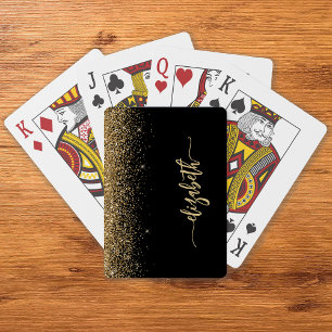 Personalized Signature Black Gold Glitter Playing Cards