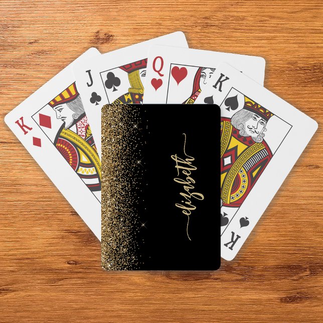 Personalized Signature Black Gold Glitter Playing Cards (Creator Uploaded)