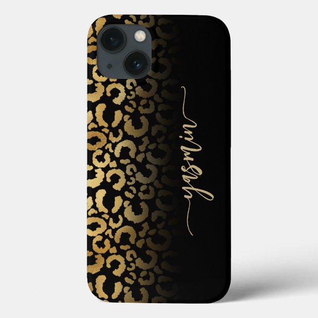 Personalized Signature Black Gold Leopard Spots Case-Mate iPhone Case (Back)