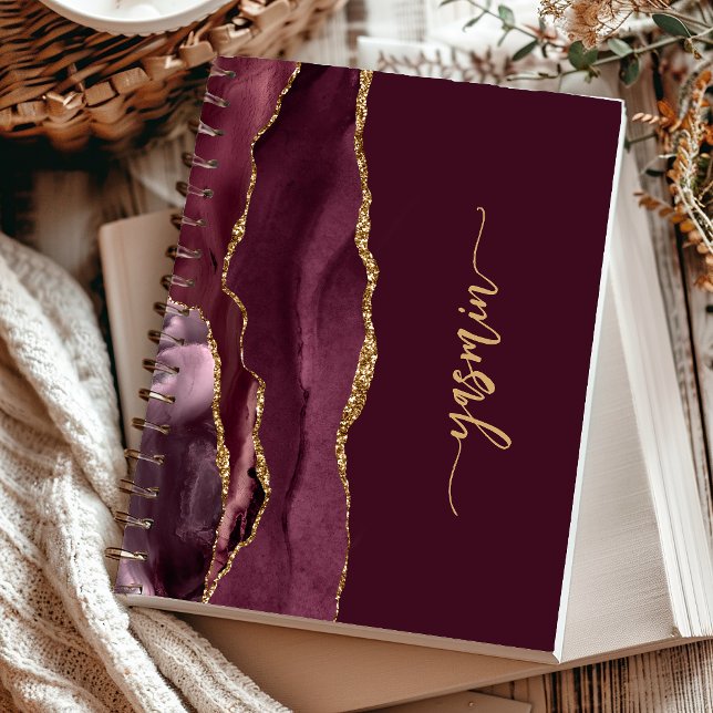 Personalized Signature Burgundy Gold Agate Notebook (Creator Uploaded)