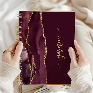 Personalized Signature Burgundy Gold Agate Notebook