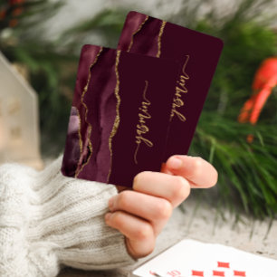 Personalized Signature Burgundy Gold Agate Playing Cards