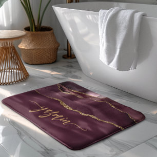 Personalized Signature Burgundy Red Gold Agate Bath Mat
