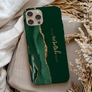 Personalized Signature Emerald Green Gold Agate iPhone 13 Pro Case