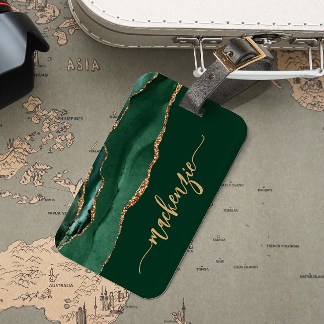 Personalized Signature Emerald Green Gold Agate Luggage Tag (Creator Uploaded)