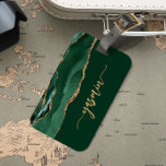 Personalized Signature Emerald Green Gold Agate Luggage Tag<br><div class="desc">Personalize this elegant modern design with your name in vertical gold-coloured signature handwriting script on an emerald green background with a border of emerald green watercolor agate trimmed with gold faux glitter. (To keep the swashes at the beginning and end of the name, replace only the letters, leaving the symbols...</div>