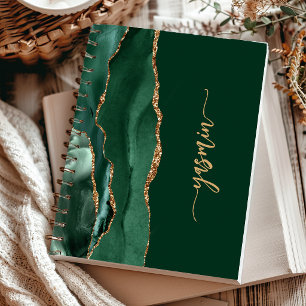 Personalized Signature Emerald Green Gold Agate Notebook