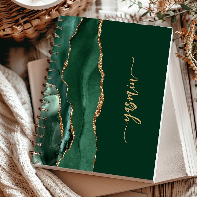 Personalized Signature Emerald Green Gold Agate Notebook (Creator Uploaded)