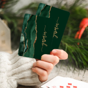 Personalized Signature Emerald Green Gold Agate Playing Cards
