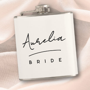 Personalized Signature Ivory White Bachelorette Hip Flask
