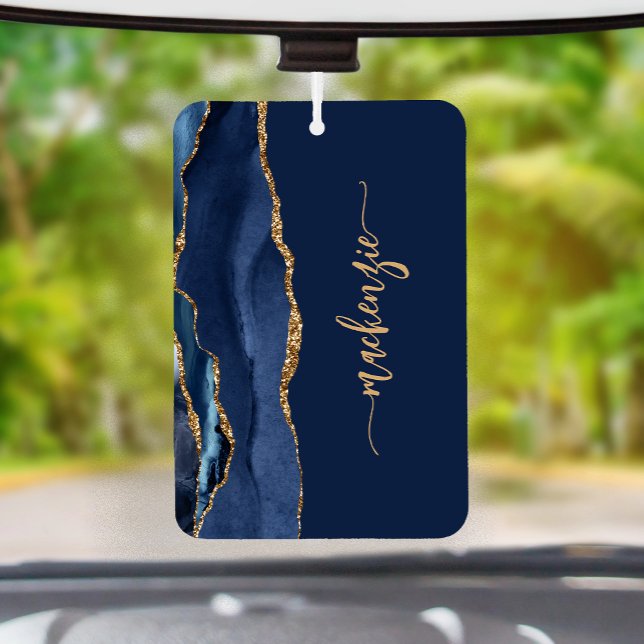 Personalized Signature Navy Blue Gold Agate Air Freshener (Creator Uploaded)