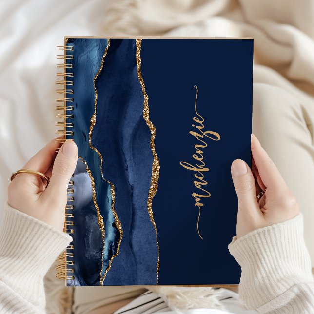 Personalized Signature Navy Blue Gold Agate Notebook (Creator Uploaded)