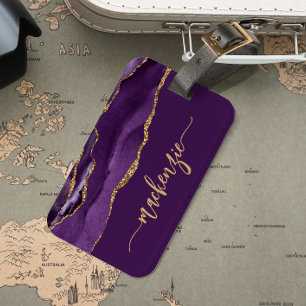 Personalized Signature Purple Gold Agate Luggage Tag