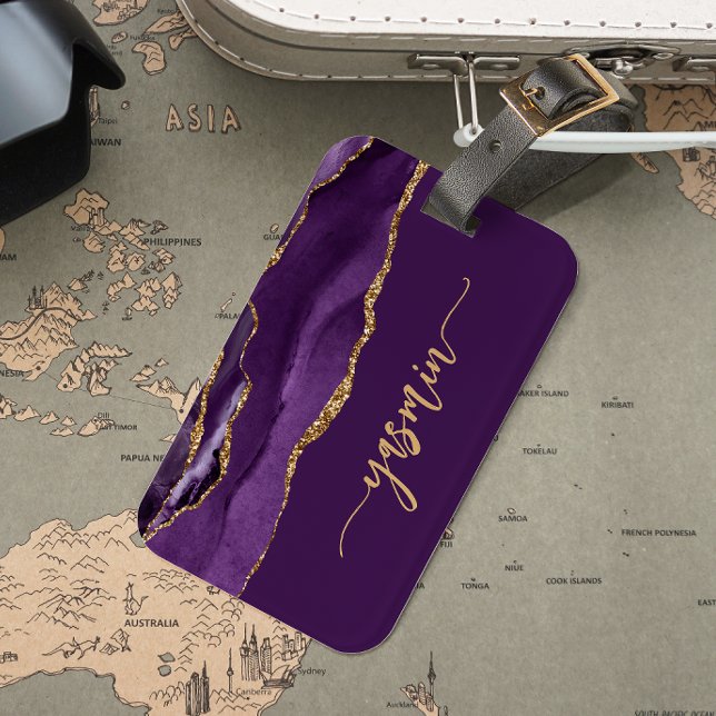 Personalized Signature Purple Gold Agate Luggage Tag (Creator Uploaded)