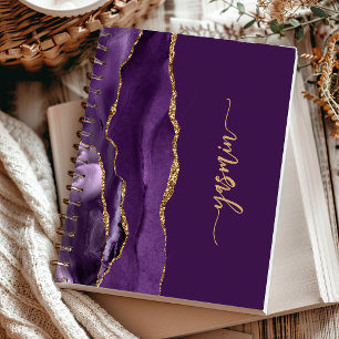 Personalized Signature Purple Gold Agate Notebook