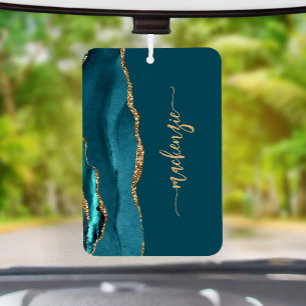 Personalized Signature Teal Blue Gold Agate Air Freshener
