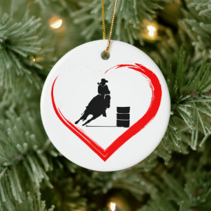 Personalized Silhouette Barrel Racing Horse, Heart Ceramic Ornament